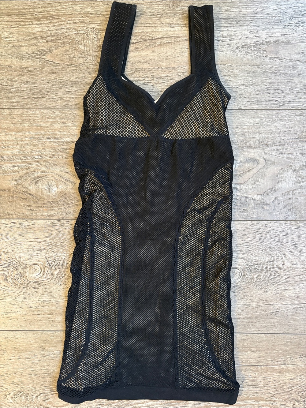 Vintage Bebe Made in USA Fishnet Double Layer Bodycon Mini Dress Y2K Club Vegas